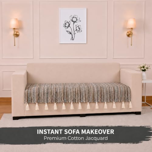 Image of STITCHNEST 'Nomad Weave Collection' 2 Seater Sofa Cover| Elegant Jacquard Fabric, Decorative Tassels, Washable & Durable for Modern Living54