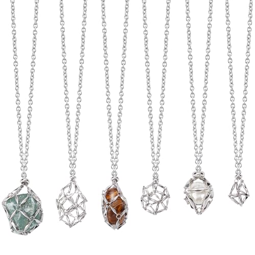 Collier porte-cristal interchangeable en métal avec cage réglable argentée