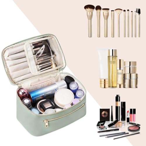 Wandering Nature Makeup Bag, Travel Make Up Organizer Cosmetic Brush Bags Case for Women in Eco Vegan Leather