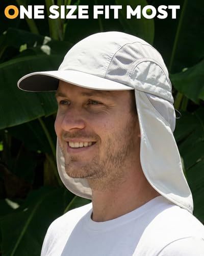 Image of Mens Sun Hat with Breathable Mesh Sun Hats for Men Sun Protection Fishing Hat with Neck Flap for Hiking Cycling