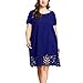 Dorical Damen Weiches Kleid Knielang Kurzarm Basic Sommerkleid Casual Rundausschnitt Tops Longshirt Sommerkleid Strandkleid Einfarbig Kleider Große Größen(Blau,XX-Large)