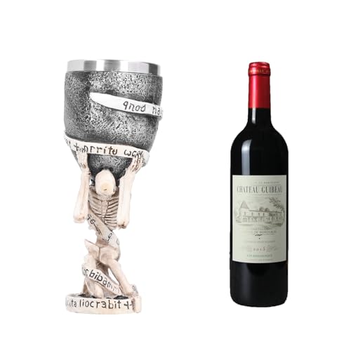 Medieval Double Skull Goblet,Skull Wine Chalice Cup,Resin Stainless Steel Skeletal Wine Goblet Party Bar Drinkware Decoration