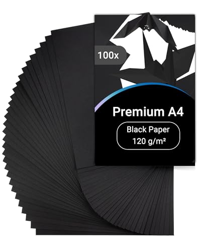 100 Blatt Schwarzes Papier A4 – Tonpapier Schwarz, Schwarzes Tonpapier A4, Tonzeichenpapier, 120 g/m² Bastelkarton zum Basteln, Zeichnen, Origami & DIY-Projekte