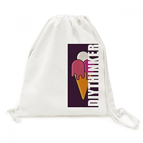 Pochon de voyage en toile avec cordons sac à dos imprimé cornet glace blanc rouge amovible