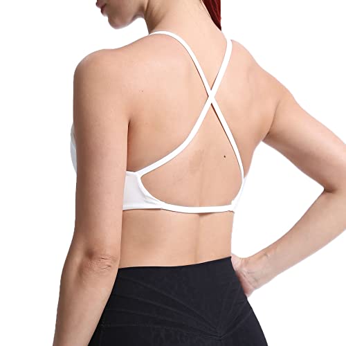 Aoxjox Women's Workout Sports Bras Fitness Backless Padded Sienna Low Impact Bra Yoga Crop Tank Top (White, Medium) #TOP2