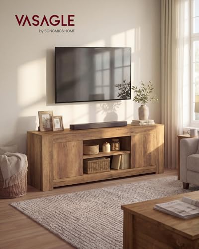 Image of VASAGLE TV Stand, Farmhouse Entertainment Center with Storage Cabinets, Media Console Table for Living Room, Bedroom, for 65 Inch TV, 58 x 15.7 x 23.6 Inches, Honey Brown ULTV623K101S | Media Console Table for Living Room, Bedroom, for 65 Inch TV, Honey Brown ULTV623K101S