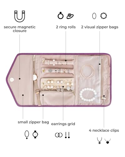 Image of BAGSMART Travel Jewelry Organizer Roll Foldable Jewelry Case,Purple