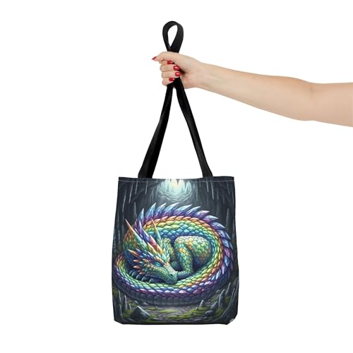 Premium Tote Bag with Reinforced Stitching - A Rainbow Crystal Dragon Sleeping in a Cave4