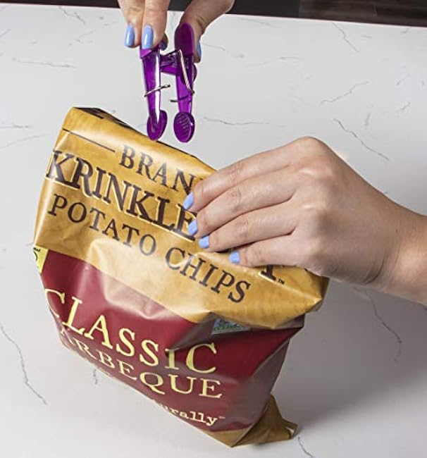 Seal N Snack Magnetic Chip Clips, Multi-Purpose Bag Grips for Kitchen Storage, Keep Pantry Foods Fresh, Assorted Neutral Colors, 16 Count