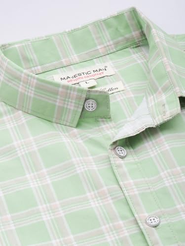 Image of Majestic Man Men Comfort Slim Fit Opaque Checked Cotton Casual Shirt