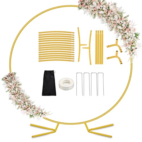 DEVISEFUN 6.6FT Round Metal Arch Backdrop Stand, Circle Balloon Arch Stand Kit with Base, Metal Gold Wedding Arches Frame Heavy Duty for Birthday Gender Reveal Baby Shower Anniversary Party Decoration