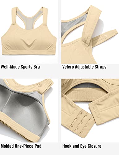 Image of SYROKAN Women's Sports Bra Front Adjustable Padded | High Impact, Racerback, Wireless, Plus Size, Full Coverage, Running Bra