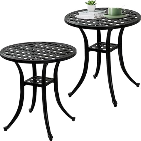 ZOTORUN Outdoor 19" Pack of 2 Cast Aluminum Round Side Table End Table for Patio, Backyard, Pool, Indoor Companion, Easy Maintenance and Weather Resistant, Black Cover