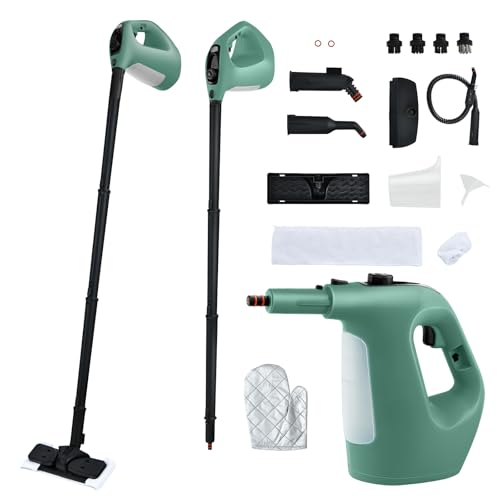CHEFJOY Handheld Steam Cleaner, 1400W Pressurized Steamer with 17 Pieces Accessory Set & Child Lock, Multipurpose Portable Steam Mop for Home Use, Floors, Windows, Cars, Sofas (Green)