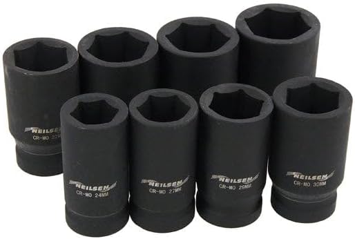Neilsen ct1563 8 Piece 3/4" Drive Deep Impact Socket Set in Case, Red