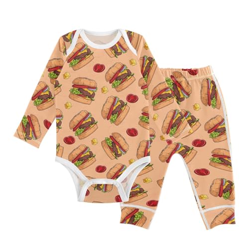 vvfelixl Baby Bodysuits Pants Sets Tasty Delicious Hamburger Long Sleeve Baby Onesie Clothes for Boys Girls 3-6M