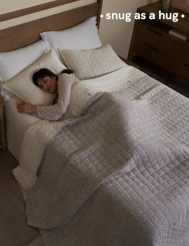 Image of YnM 12lbs Weighted Blanket for Adults, Linen Heavy Bed Throw Blanket with Cooling Glass Beads for All Season Use, Ideal for ~110lbs (48x72 Inches, Twin /Full, Palm Tree)