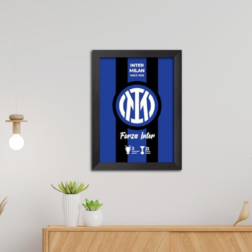 Image of TenorArts Inter Milan Poster White Logo Laminated Photo Frame Painting with Matt Finish Black Textures(12 inches x 9inches)