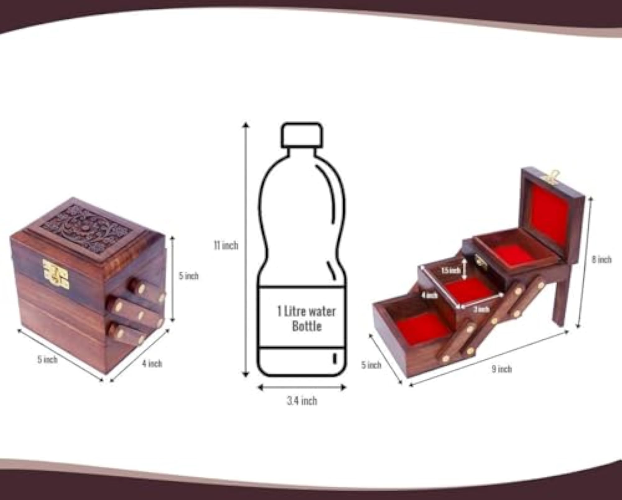 Wooden Jewellery Box with Expandable Compartments