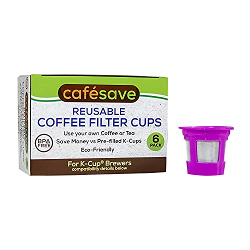 2-Item Bundle: 6-Pack Cafe Save Reusable K Cup Coffee Filters + Ez-Scoop 2 Tbsp Coffee Scoop With Integrated Funnel, Refillable Coffee Pod Capsule For Use With Keurig & Select Single Cup Coffee Maker #TOP1
