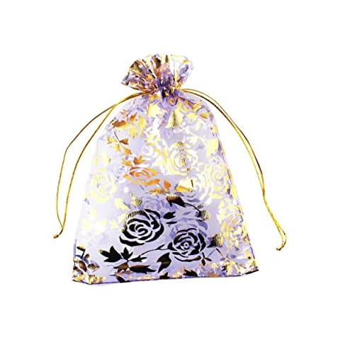 QIANHAILIZZ 5 x 7 Inch 100 pcs Heart Flower Organza Jewelry Gift Pouch Candy Pouch Drawstring Wedding Favor Bags P835 (lilac flower) Cover