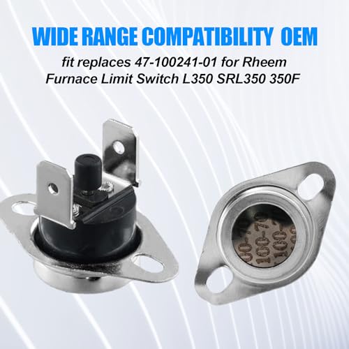 2pcs Limit Switch L350 Replacement, OEM 47-22861-01 Roll Out Furnace Limit Switch Compatible with Rheem L350 SRL350 350F Manual Reset Universal Oven Thermostat Parts