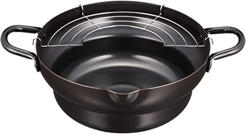 Wahei Freiz Tsubame Sanjo TY-046 Takamiya Tempura Frying Pot, 9.4 Inch Iron Cookware, Induction Ready with Dual Patterns