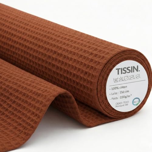 Tissu nid d'abeille 100% coton de couleur rouille pour lingettes lavables et couture maison