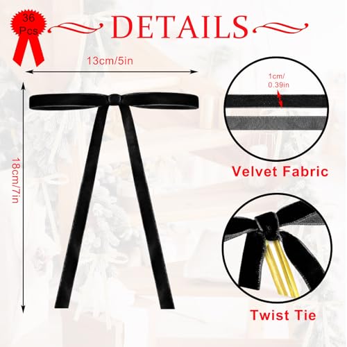 36pcs Black Velvet Bows,5x7in Black Christmas Tree Bow,Vintage Velvet Christmas Tree Bow with Twist Ties,Velvet RibbonBows,Crafts Bows for Wedding,Gift Wrapping,Xmax Tree,Wreaths, Garlands Décor — photo 2