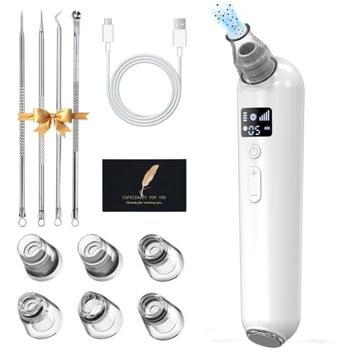 UCAMP Succionador de Puntos Negros, Limpiador Facial Eléctrico con 5 Modos 6 Puntas y Aplicación de Calor, Extractor de Puntos Negros para Todo Tipo de Piel(con Extractores de Acné Kit)