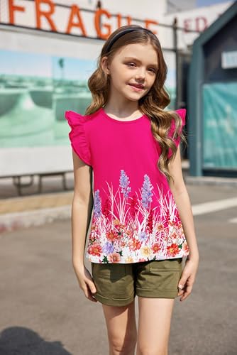 Image of Arshiner Girls Shirts Ruffle Short Sleeve Summer Cute Casual Crewneck Tops Blouse Tee