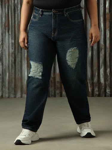 Image of High Star Women Cotton Washed Mom Fit Casual High-Rise Jeans