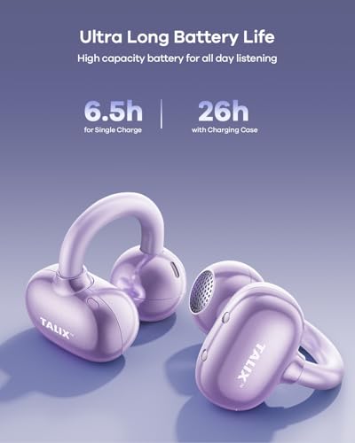 Image of TALIX Ultra Open Ear Earbuds X6, Clip-On Headphone with Directional Sound, Ultra-Light Comfort Fit, Bluetooth 5.4 Wireless Earbuds, 26H Playtime, Spatial Sound, for Running, Workout& Daily Use(Purple)