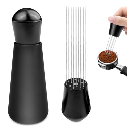 WinGluge Agitador de Café Espresso, Barista Accesorios, Distribuidors Cafe, Aguja Polvo de Café Profesionals, Herramientas de Distribución Expreso, con 12 Agujas Finas Extraíbles, Negro Mate