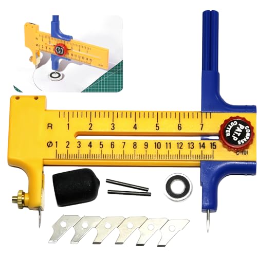 Yuqilin 11 Pièces Compass Cutter,Cutter Circulaire Plastique 1-15cm Réglable Compas Outil de Coupe Livré Avec Lame,Recharge et Rondelle,pour Couper le Papier Carte en...
