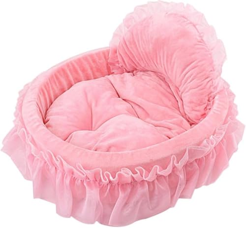 HULKAY Pink Princess Washable Fluffy Pet Bed - Indoor Cat Cave, Non-Slip Bottom, Removable Plush Cover, Kitten & Cat Sleeping Cushion, 53 x 48 x 12 cm