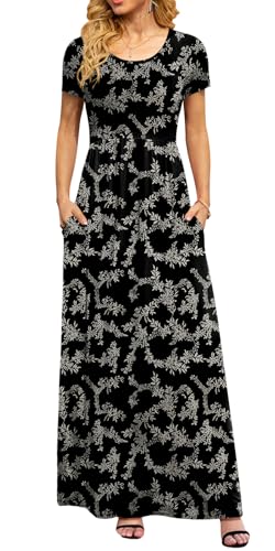 Image of DB MOON Womens 2026 Summer Maxi Dresses Casual Short Sleeve Empire Waist Spring Long Dress with Pockets