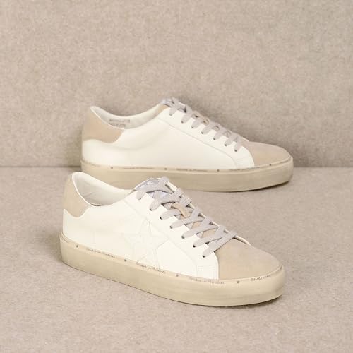 Image of Mi.iM Gaby Rubber Sole Lace-up Snake Print Suede Star Sneakers (White Beige, US Footwear Size System, Adult, Women, Numeric, Medium, 8.5)
