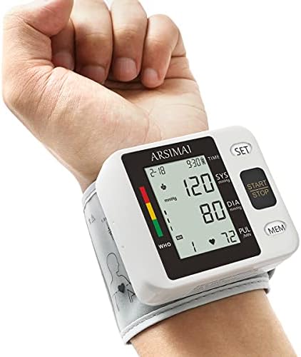 Blood Pressure Monitor - Wrist Accurate Automatic High Blood Pressure Monitors Portable LCD Screen Irregular Heartbeat Monitor with Storage Case and Adjustable Cuff Powered by Battery - Black