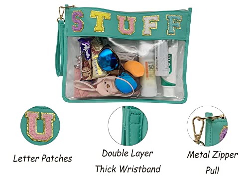 Image of Chenille Letter Clear Bag Purse Multi-purpose Transparent Waterproof Snacks Makeup Tote Bag with Wrist Strap