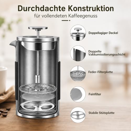 French Press 350 ml, Tragbare French Press aus Edelstahl mit Lsolierung – Bild 3