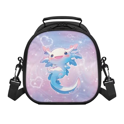 ZDCUSTOM Girls Cartoon Mini Lunch Box with Adjustable Shoulder Strap Lovely Axolotl Cute Print Lightweight Lunch Boxes for School Picnics Travel