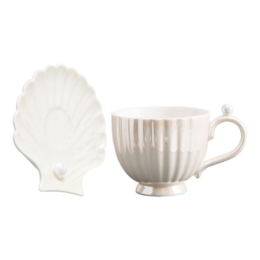 DOITOOL Kaffeebecher Mit Untertasse Aus Keramik Weiße Perlmutt Tasse Für Kaffee Und Tee 4 Zoll Espressotasse Mit Stabilem Design Für Haushalt Und Büro