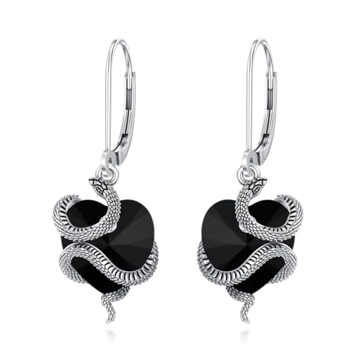 Witches Heart Earrings for Women Sterling Silver Black Heart Earrings Skull/Dragonfly/Rose/Snake/Mustard Seed/Filigree Jewelry Witchy Gifts for Women