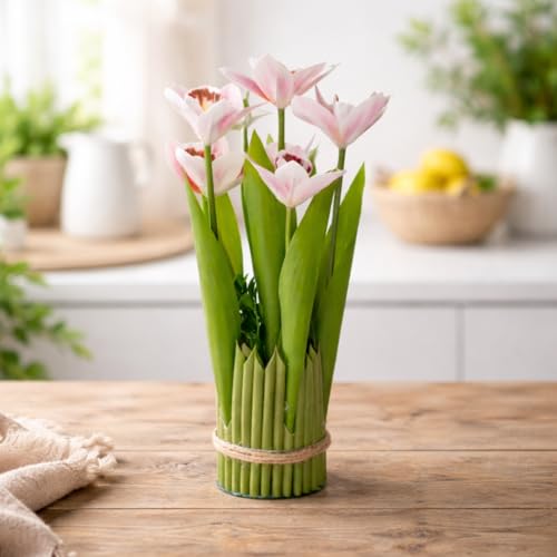 Image of CraftVatika White Pink Orchid Artificial Flower Bouquet Decor, Realistic Orchid Flowers Bouquet Gift for Girls Faux Flowers for Table, Home Living Room Desk Decor, Wedding Anniversary Birthday Gift