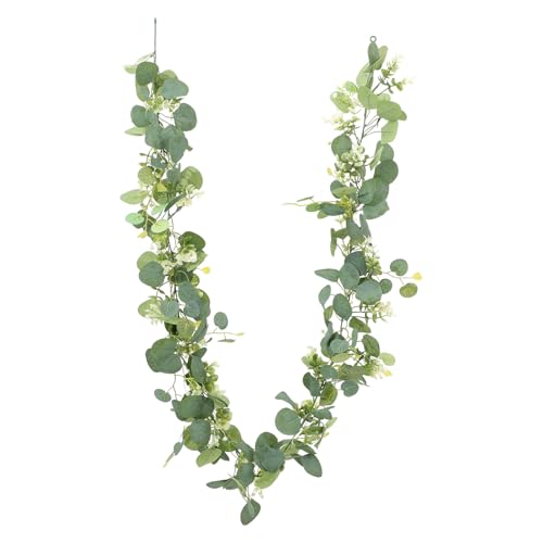 CLISPEED Enredadera de Eucalipto Artificial Colgante de Plástico, Hojas Verdes Densas, 1 Unidad, Decoración para Hogar, Bodas y Fiestas, Planta de Vid Falsa para Pared y Puerta, Guirnalda