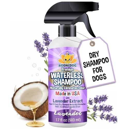 Bodhi Dog Waterless Shampoo - Natural Dry Shampoo for Dogs & Cats - Neutralizes Pet Odor - No Rinse Required - Made of Natural Extracts - Safe for Sensitive Skin - Made in USA - Lavender (17 Fl Oz...