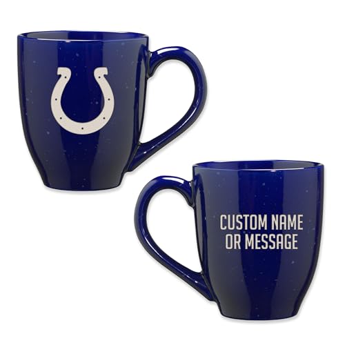 Rico Industries NFL Football Indianapolis Colts Royal Blue Personalized 16 oz Team Color Laser Engraved Speckled Ceramic Coffee Mug