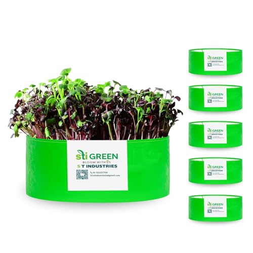 Image of HDPE Grow Bags for Plants 24X6 Inch (Pack of 6) | 260 GSM Heavy Duty UV-Protected Round Green Colour Plant Bags for Terrace and Vegetable Gardening | Strong & Reusable|