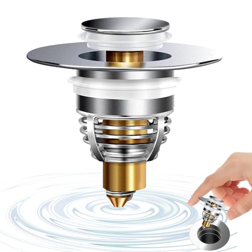 Voarge Bonde Lavabo Universel, Pull Type Bonde Evier, Bouchon de Lavabo Pop-Up avec 2 Joints pour Baignoire, Cuisine, lavabo Orifice de Vidange 32-42mm